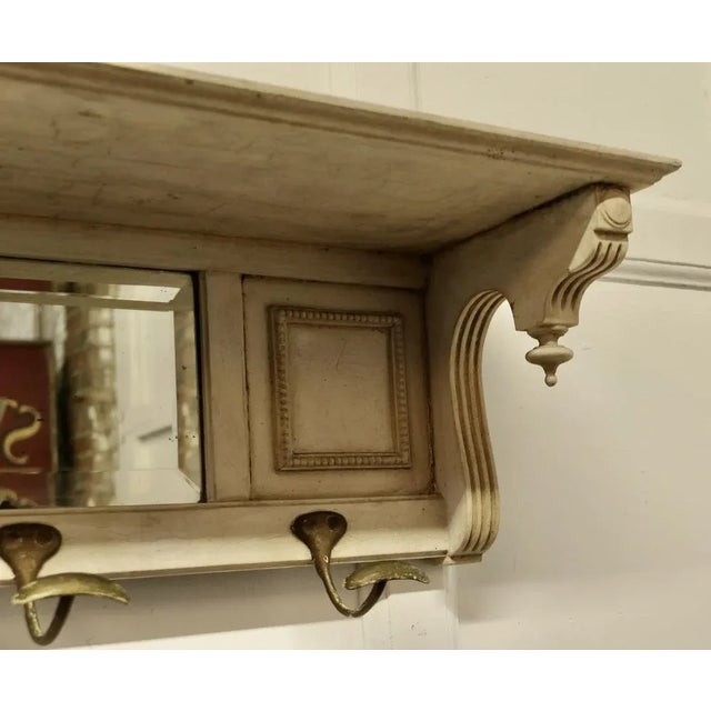 Arts and Crafts French Painted Wall Mirror with Shelf and Coat Hooks For Sale - Image 4 of 8