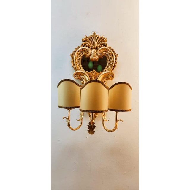 Wood Applique with Mirror and Gold Leaf with Parchment Lampshades For Sale - Image 17 of 18