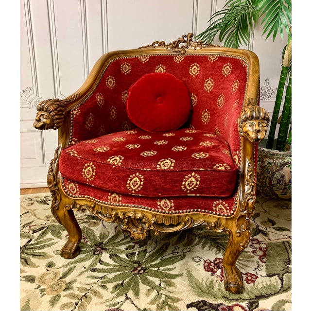 Late 19th Century Red Chenille Figural Hand Carved Cedar of Lebanon Regal Club Chair For Sale - Image 12 of 12