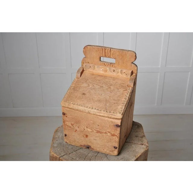 Wood Antique Northern Swedish Folk Art Handmade Flour Box For Sale - Image 7 of 8