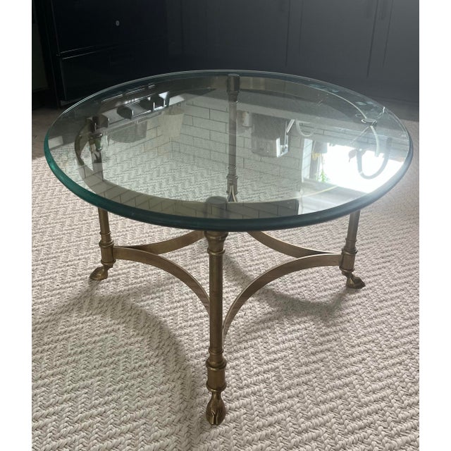 1960s 1960s Italian Brass & Glass Hooved Foot Oval Cocktail Table For Sale - Image 5 of 11