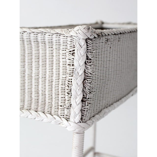 Antique White Wicker Plant Stand With Removable Metal Liner For Sale - Image 15 of 18