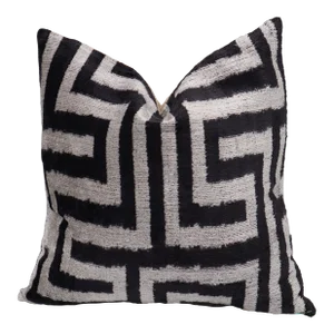 Contemporary Black and White Handmade Velvet Pillow and Down Feather Insert