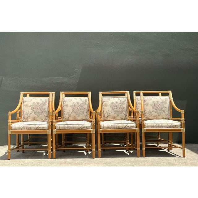 Wood Vintage McGuire Target Back Dining Chairs - Set of 8 For Sale - Image 7 of 12