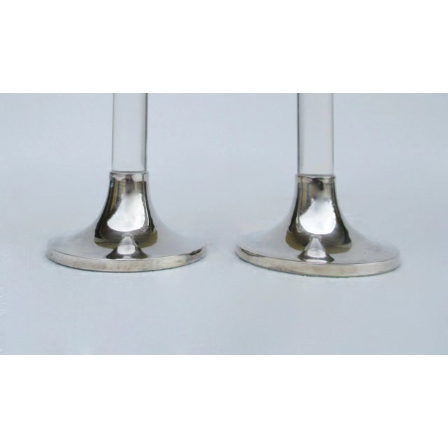 Vintage Karl Springer-Style, Exclusively for Lord & Taylor Silver Plate & Lucite Candle Holders -A Pair For Sale - Image 9 of 13