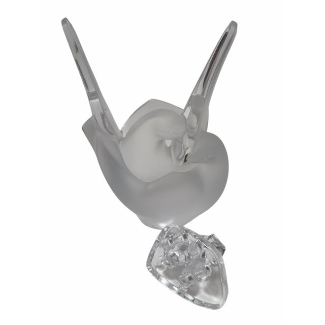 1990s Lalique Lovebird French Crystal Vase With Flower Frog For Sale - Image 5 of 7