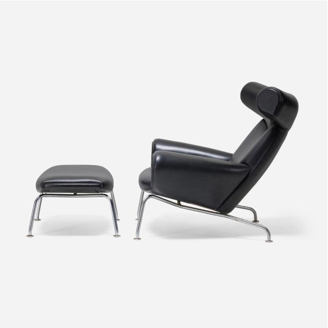 Hans Wegner Ox Chair Ottoman in Black Leather by Erik Jorgensen ex Will Ferrell For Sale - Image 10 of 18
