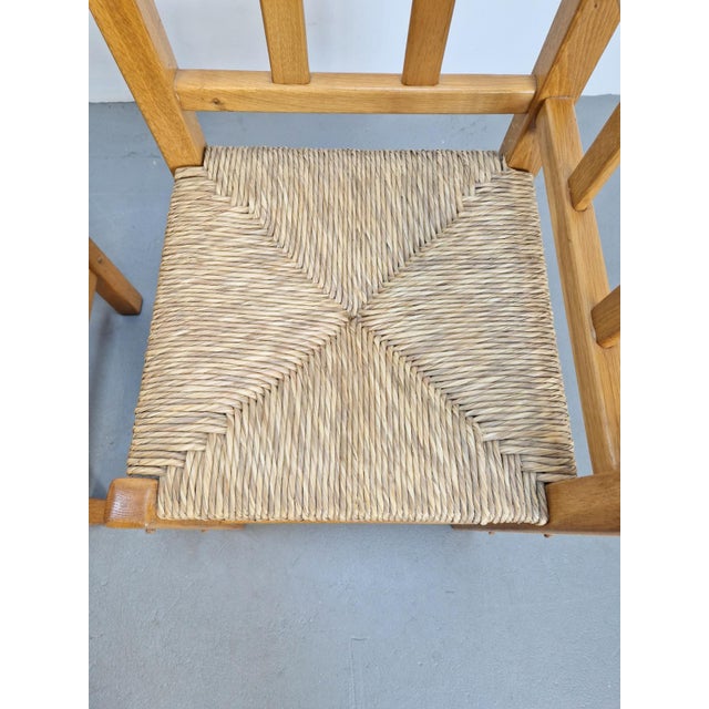 Brutalist Set of Vintage Amsterdam School Natural Oak Rush Corner Chair, 1960s For Sale - Image 3 of 13