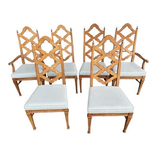 Thomasville Spanish Style Pecan Wood Dining Chairs Made in 1964 - Set of 6 For Sale