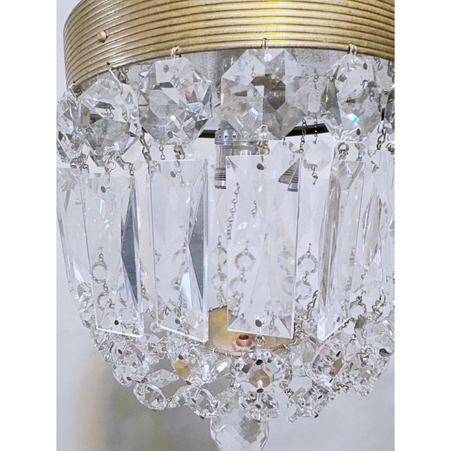 Metal Vintage Crystal Basket Chandelier With Brass Rim For Sale - Image 7 of 8
