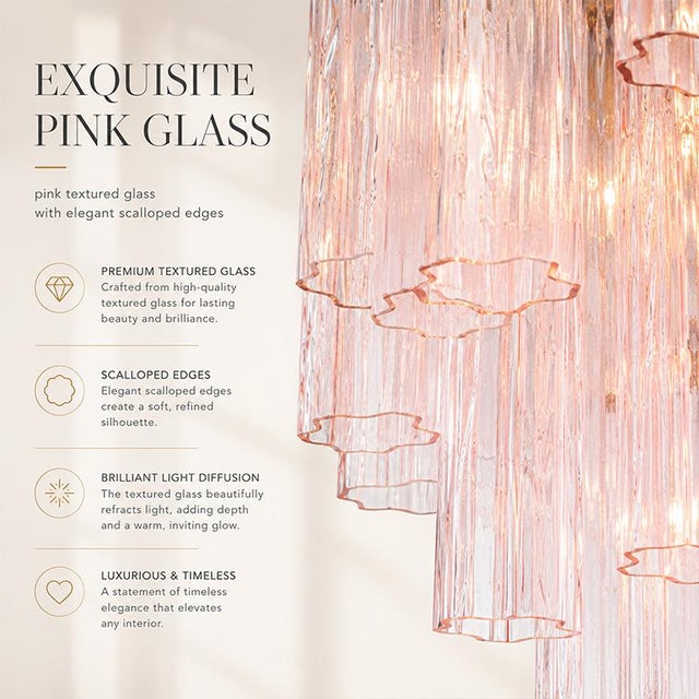 Mid-Century Modern Aloadecor 23'' Modern Pink Textured Glass Chandelier in Polished Nickel Elegant Glam Tiered Pendant Light For Sale - Image 3 of 12