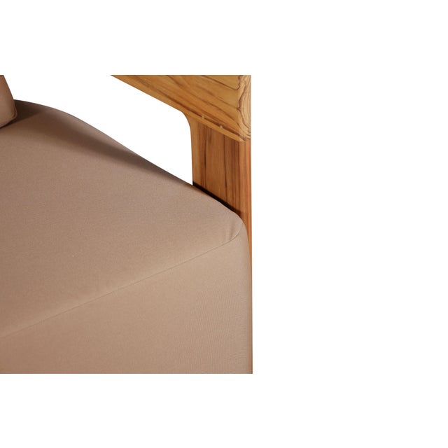 2020s Eclipse Outdoor Solid Teak Wood Love Seat - Light Brown Fabric For Sale - Image 5 of 11