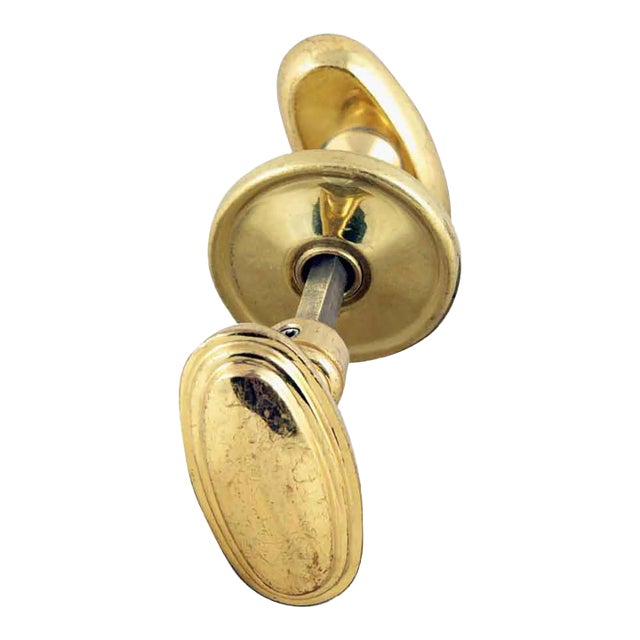 Late 20th Century Modern Polished Brass Oval Door Knob Set With Rosette For Sale