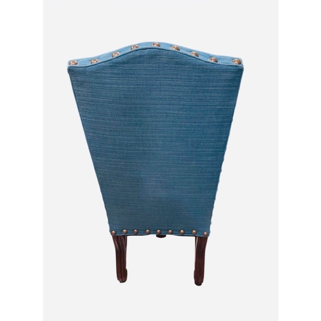 Designmaster Furniture Set of 8 Designmaster “Strasbourg” French Carved Dining Chairs in Peacock Blue For Sale - Image 4 of 9