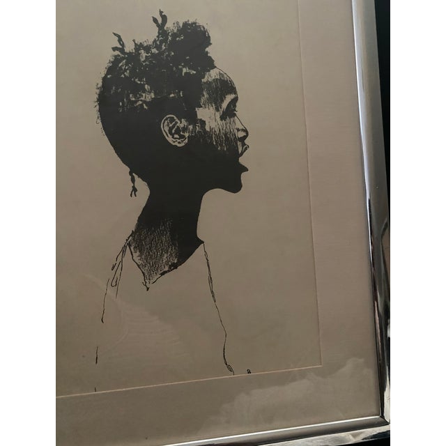 1970s Black Art Framed Black and White Portrait Drawing of a Young Person For Sale - Image 4 of 8