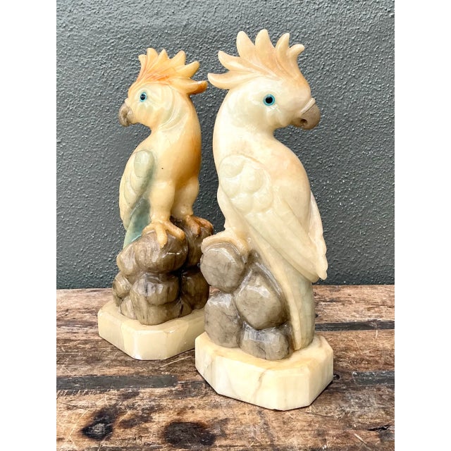 Vintage Onyx and Alabaster Cockatoos - A Pair For Sale - Image 11 of 12