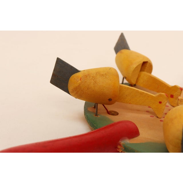Red Vintage Swedish Modern Folk Art Wood Pecking Chicken Rooster Paddle For Sale - Image 8 of 10