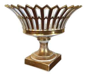Early 19th Century French Empire Porcelain Round Basket Compote on Stand