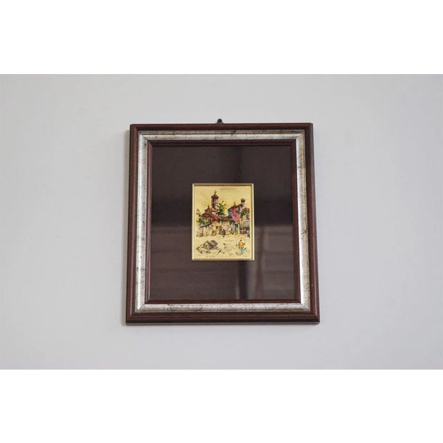 Wood Small Gold Leaf Picture in Brown and Silver Frame, 1970s For Sale - Image 7 of 10