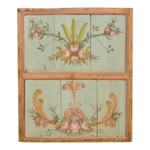 19th Century Floral-Painted Wooden Wall Panel