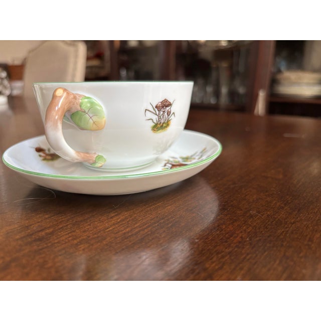 Vintage Set of 4 Herend Hungary Handpainted Forest Animal Pattern 8 oz.Tea/Coffee Cups & Saucers- 2 Stag/Deer, 1 Fox and 1 Hare For Sale - Image 9 of 12