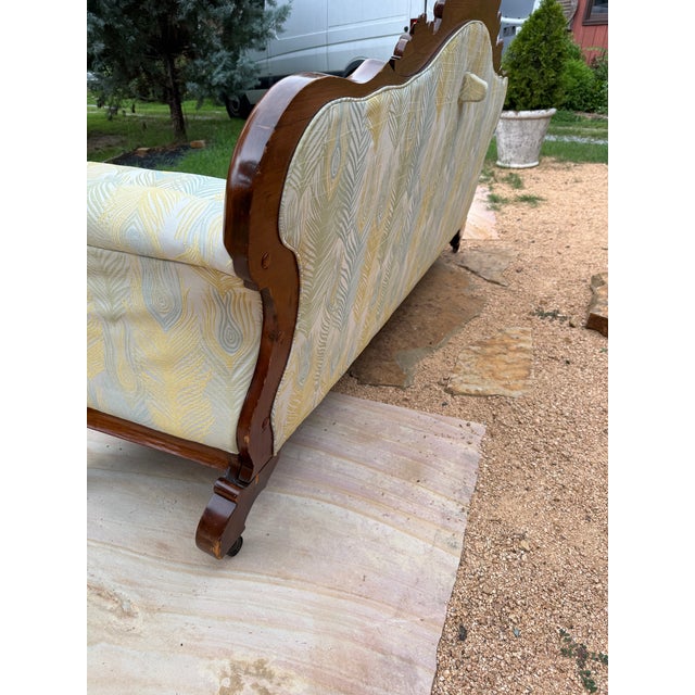 Victorian Rococo Revival/Victorian Carved Wood Sofa in Peacock Feather Upholstery For Sale - Image 3 of 11