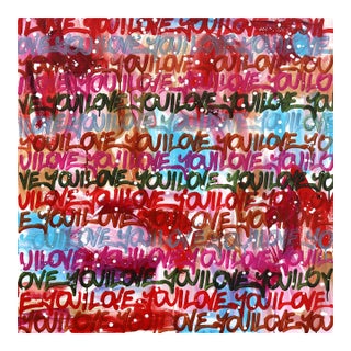 Her Love Shines So Bright - Original Colorful Text Abstract Mixed Media Painting on Canvas by Amber Goldhammer For Sale