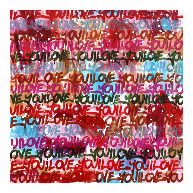 Her Love Shines So Bright - Original Colorful Text Abstract Mixed Media Painting on Canvas by Amber Goldhammer For Sale