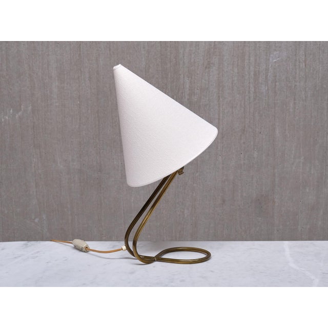 Metal Danish Modern Adjustable Table Lamp with Brass Base and Cone Shade, 1950s For Sale - Image 7 of 15