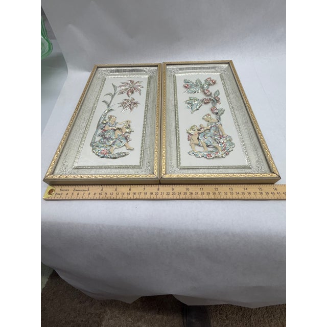 1960s Vintage Figural Metal Framed Wall Plaques - A Pair For Sale - Image 5 of 6