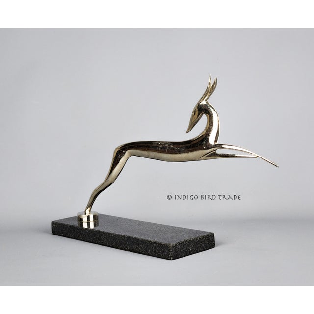 Art Deco Early 20th Century Art Deco Chromed Metal Leaping Gazelle or Deer on Black Marble Base Sculpture or Car Mascot by Karl Hagenauer For Sale - Image 3 of 9