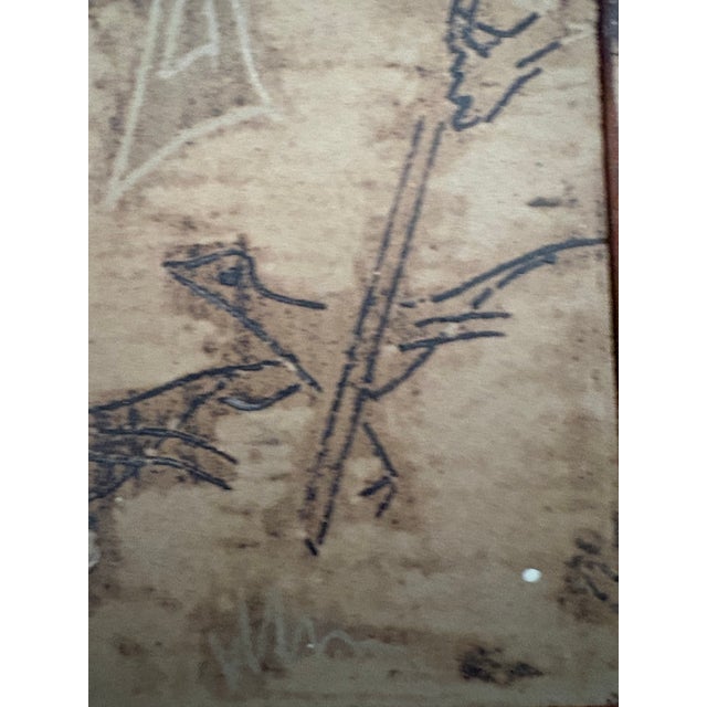 Taupe Vintage Figural Triptych Tile Plaques | Primitive Warrior Motif, Hand-Rendered, Signed For Sale - Image 8 of 10