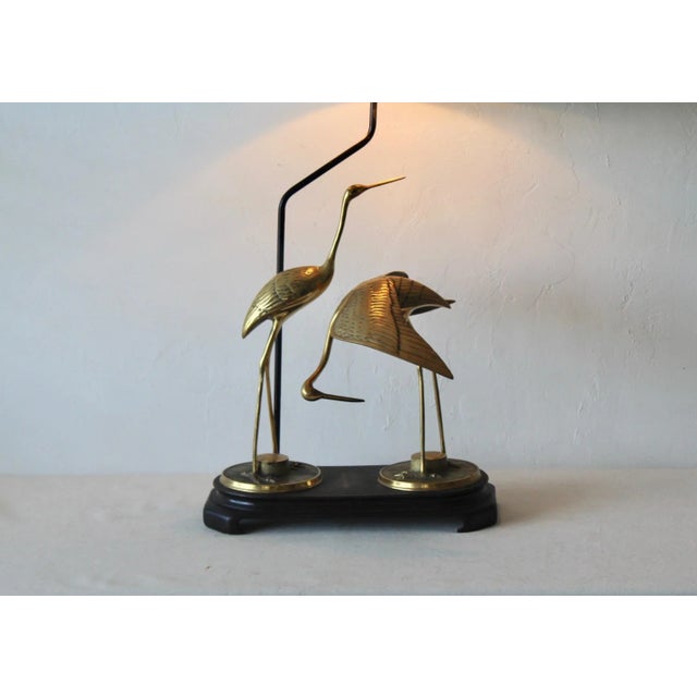 Mid 20th Century Extra Large Chinoiserie Brass Cranes Table Lamp Midcentury Asian For Sale - Image 5 of 11