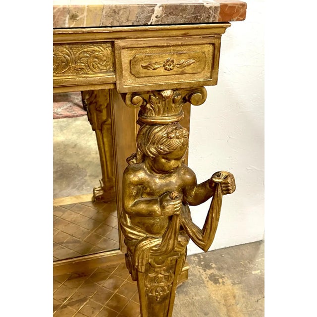 19th Century Italian Neoclassical Breccia Viola Marble & Giltwood Figural Console For Sale - Image 6 of 13