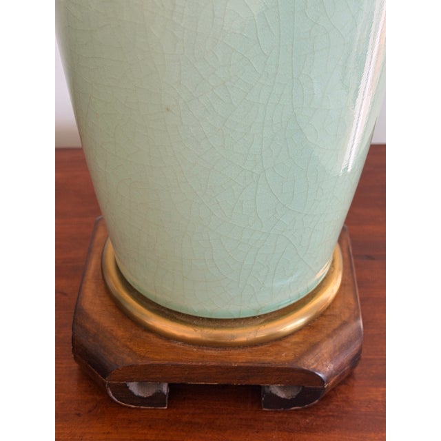 Vintage Frederick Cooper Crackle-Glazed Celadon Porcelain Table Lamps For Sale - Image 10 of 14