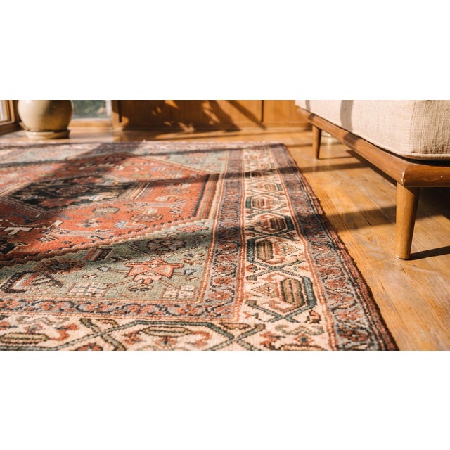 Red 1900s Red Medallion Antique Persian Malayer Carpet 3'4" X 4'10" Handknotted Wool Rug For Sale - Image 8 of 10