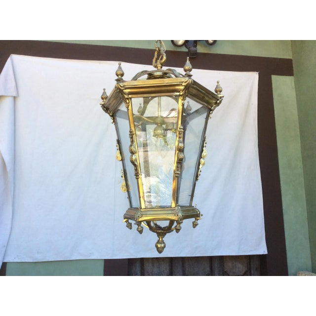 Antique Brass English Hall Lantern For Sale - Image 9 of 10