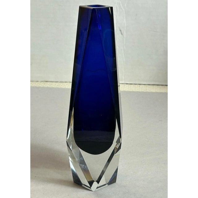 Mid-Century Modern Vintage Mid Century Murano Cobalt Blue Glass Vase Attributed to Alessandro Mandruzzato For Sale - Image 3 of 8