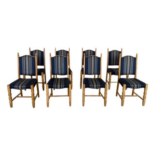 Mid-Century Modern Brutalist Oak Dining Chairs in the style of Henning Kjærnulf, 1960s, Set of 8 For Sale