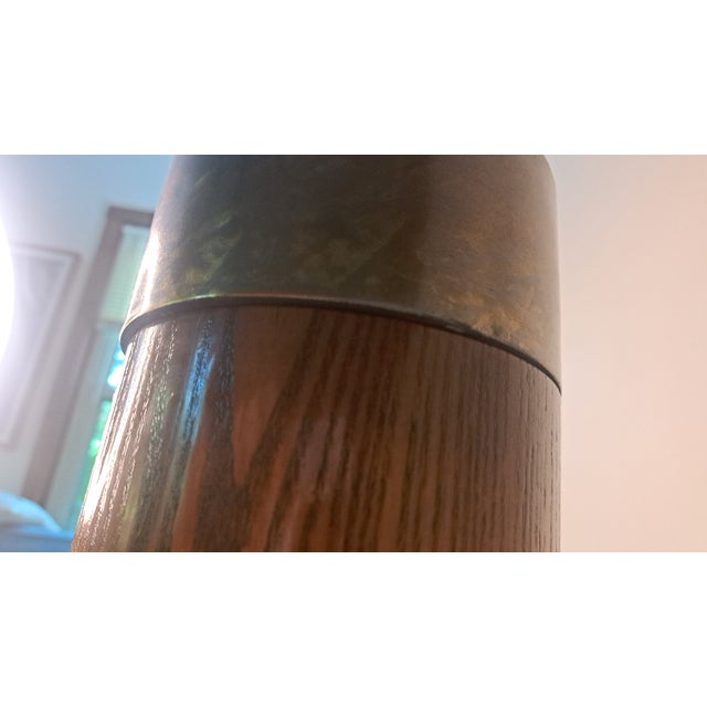 Vintage Mid-Century Modern Oak and Brass Cylinder Table Lamp For Sale - Image 13 of 13