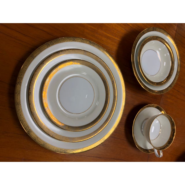 1970s Noritake China Goldkin Pattern 5675 Dinnerware Set 92 Pieces