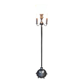1950s Mid-Century Modern Black Torchiere Floor Lamp With Unique Marble in Base For Sale