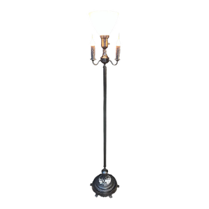 1950s Mid-Century Modern Black Torchiere Floor Lamp With Unique Marble in Base