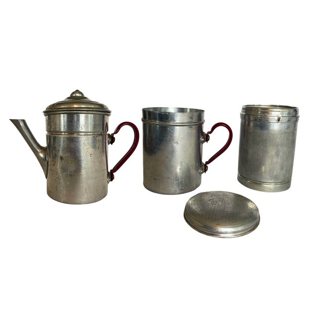 Mid-Century Modern Vintage French Drip Percolator and Coffee Pot in Aluminum from Reverso, 1950s, Set of 2 For Sale - Image 3 of 10