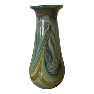 1980s Pulled Feather Art Glass Vase by Jim & Connie Grant of Celestial Glass Studio For Sale