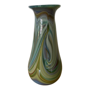 1980s Pulled Feather Art Glass Vase by Jim & Connie Grant of Celestial Glass Studio