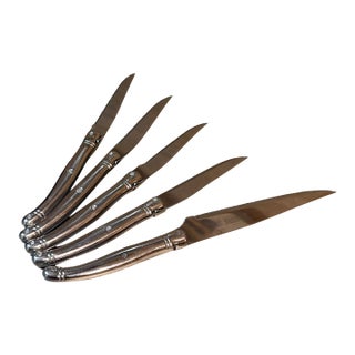 1980s Laguiole-Style Steak Knives Sabatier France Chrome Plated Polished Steel - Set of 5 For Sale