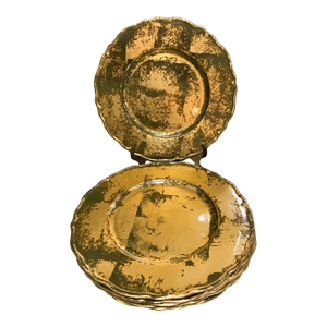 Set of 6 Gold Leaf & Brown 13” Dinner Plate Chargers – Glamorous Maximalist Tableware for Palm Beach Regency, Grandmillennial & See Pics!