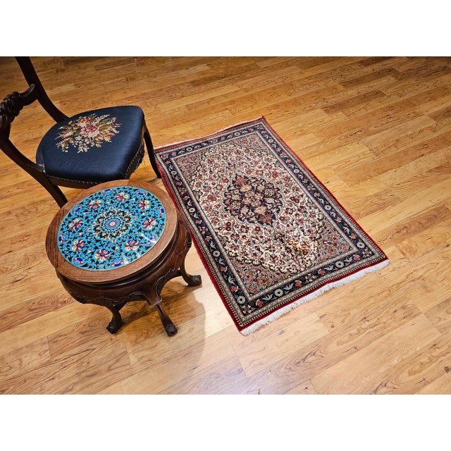 Vintage Persian Isfahan Rug, Hand-Knotted Wool, Floral Pattern, Ivory & Navy, 3x4 For Sale - Image 14 of 15