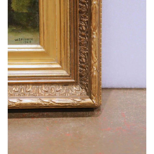 Wood Early 20th Century Oil Landscape Painting by W. Baldwin in Giltwood Frame For Sale - Image 7 of 8